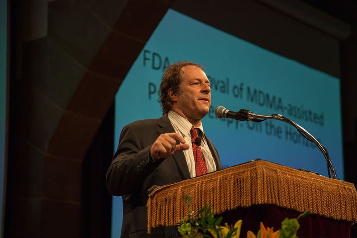 Doblin gives a presentation on MDMA-assisted psychotherapy for PTSD at the 2015 Horizons conference in New York City. 