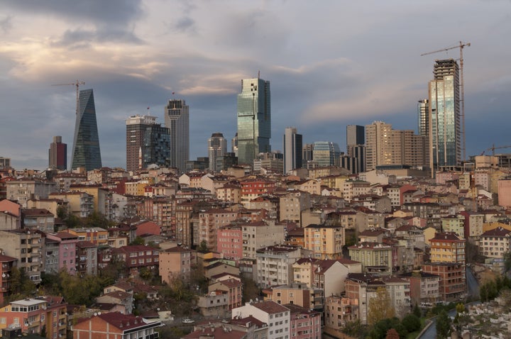 The growing financial district of Levent in Istanbul at sunset.