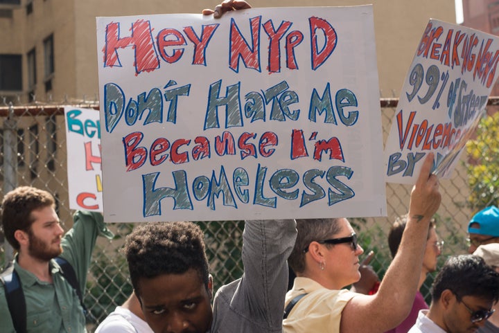 Protesters rally in Harlem against New York City's policies regarding the homeless on Sept. 9, 2015.