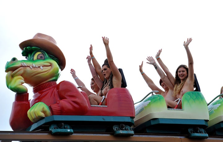 Naked Rollercoaster Riders Bare Charitable Streak NSFW