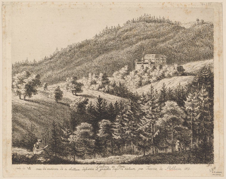 Thérèse Holbein (German, 1785–1859) Limberg in Stirie. Siute [sic] de VI vues des environs de ce chateâu. . . (Six views of Limburg Castle and environs) Etching, 1813