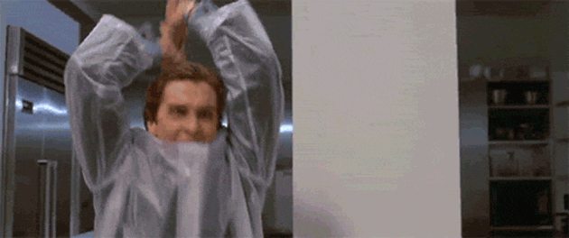 The guy who played Batman is a really bad party host.<i> Image: <a href="http://giphy.com/gifs/american-psycho-movie-christia