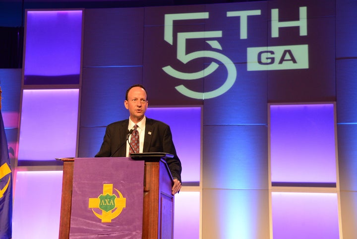 Bill Farkas, CEO of Lambda Chi Alpha, speaks at the organization's 55th General Assembly in July 2014.
