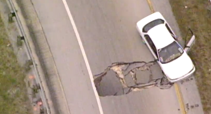 The sinkhole, viewed from above. 