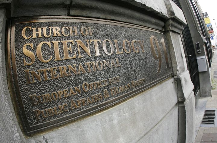 This 2007 file photo shows the entrance plaque for the Church of Scientology's European Office for Public Affairs and Human Rights in Brussels.