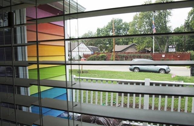 The view of the Westboro Baptist Church from the window in the living room of the Equality House in Topeka, Kansas.