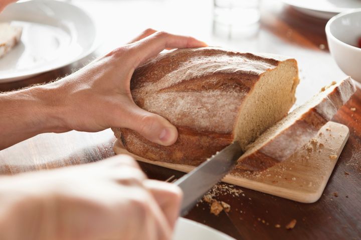 To keep bread fresh longer, avoid buying sliced bread. Instead, cut off what you want, when you want it.