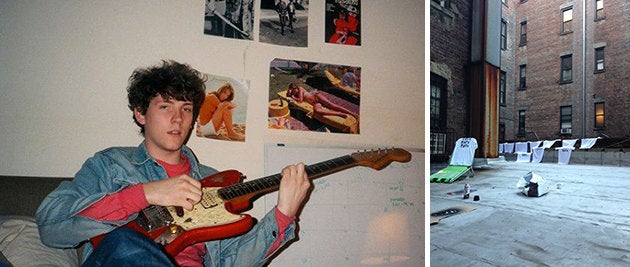 Left: John Eatherly in his bedroom. Right: Band t-shirts drying on the loft's back roof.