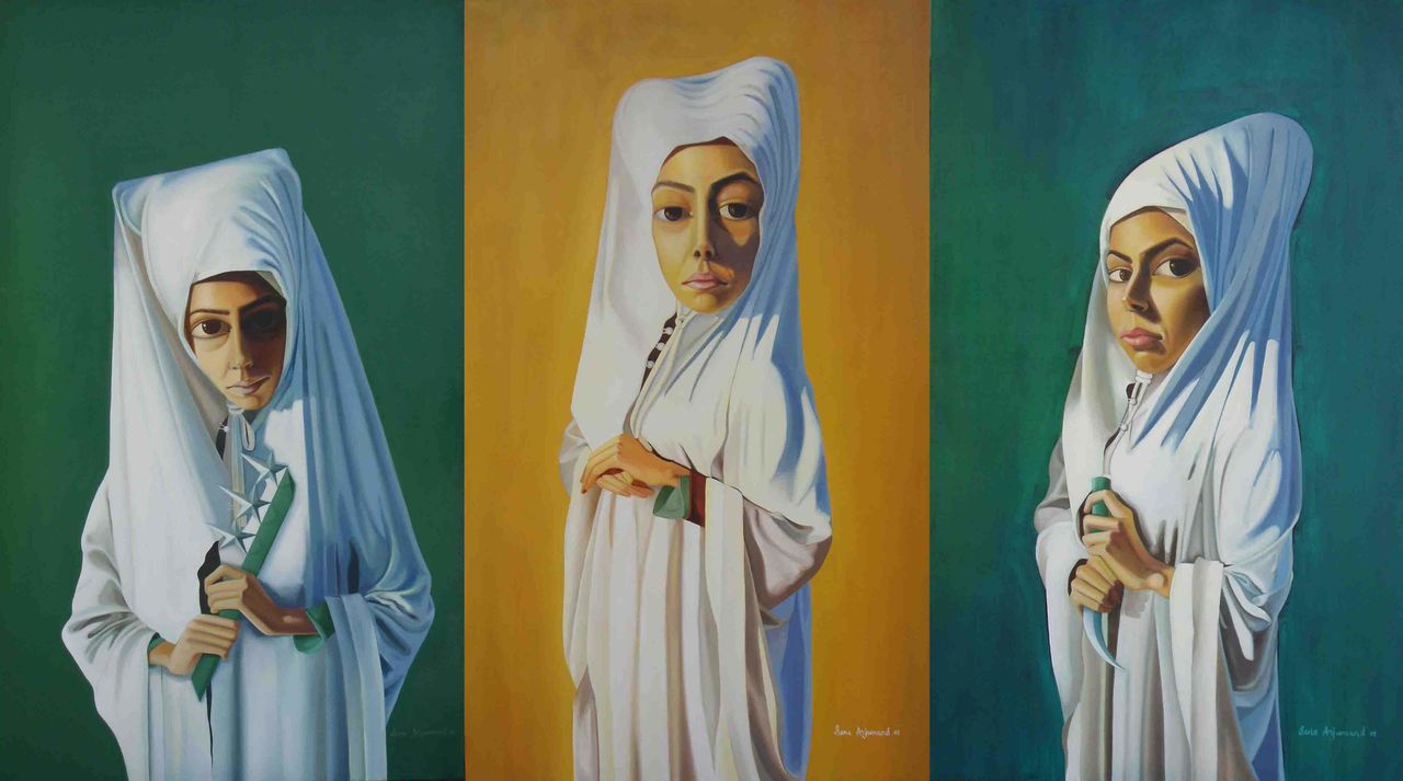 The painter Sana Arjumand earned notice for incorporating the Pakistani flag into eerie scenes of isolation. As she and the country change, she's moving toward the iconography of love.