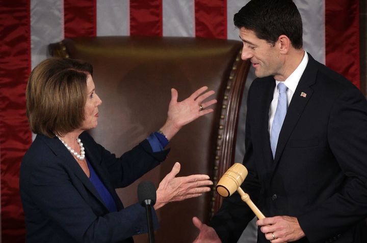 Pelosi hands Ryan the gavel she once wielded.