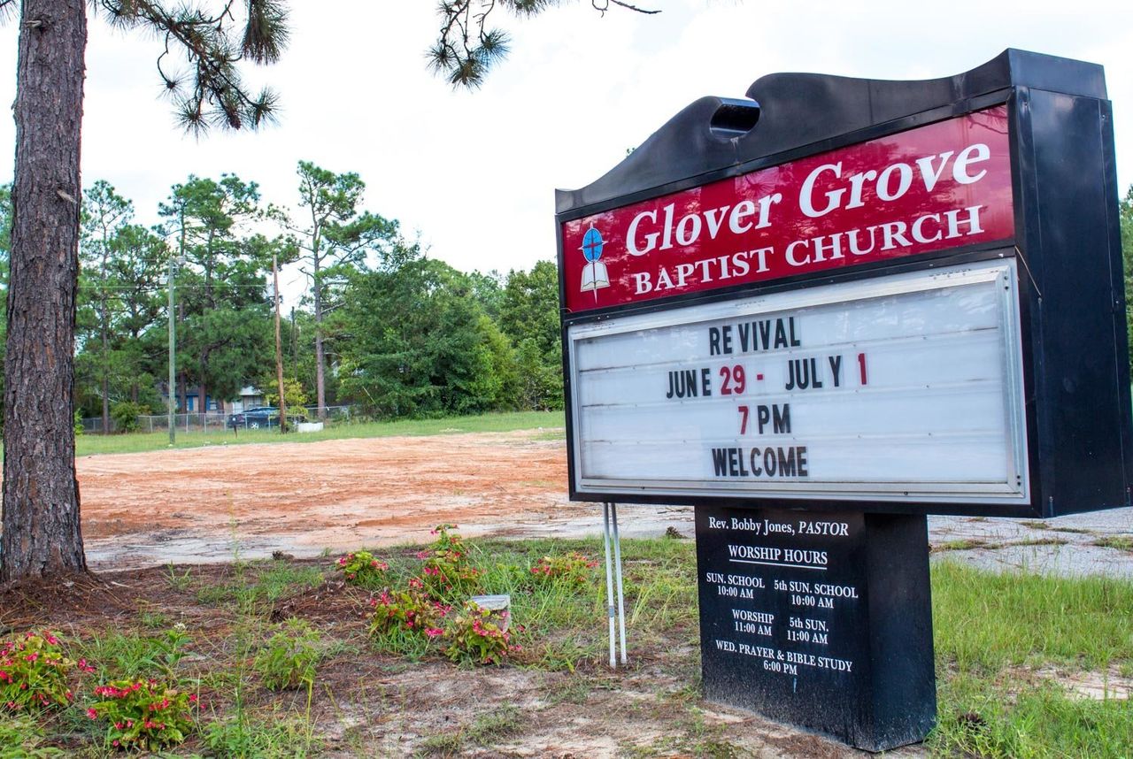 The Glover Grove Baptist Church in Warrenville, South Carolina, burned down and its remains were cleared away.