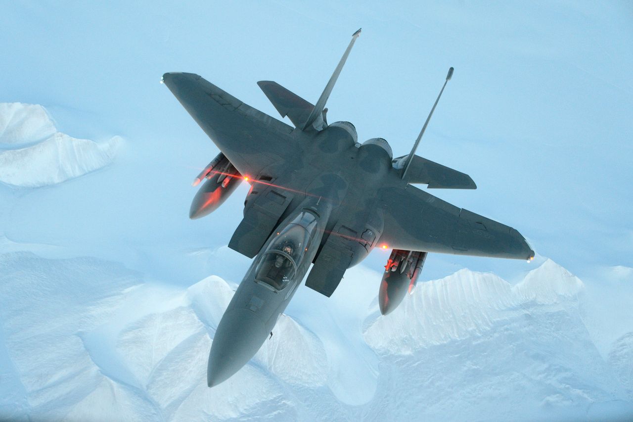 An F-15C Eagle from the 144th Fighter Wing flies above the High Arctic Oct. 22, 2015.