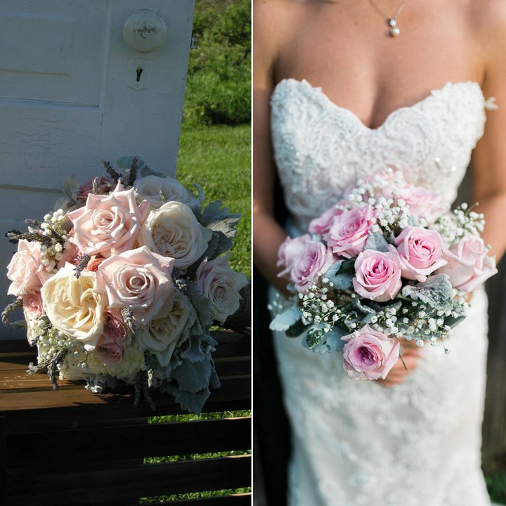 On the left, the bouquet from the wedding. On the right, the recreated bouquet by Country Gardens. 