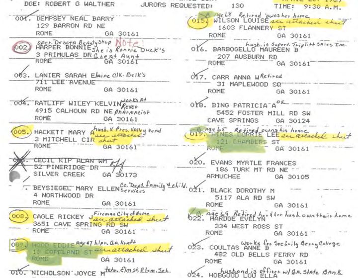 Prosecutors in Timothy Foster's case marked with a "B" and highlighted in green every prospective black juror, none of whom were allowed to sit in the trial.