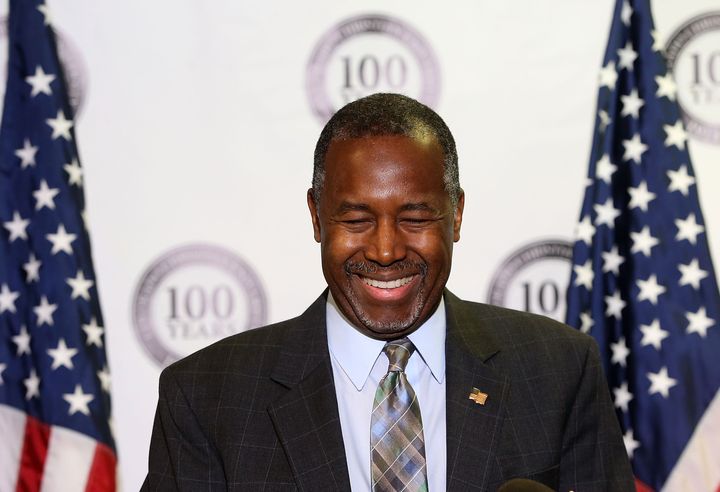 AKEWOOD, CO - OCTOBER 29: Republican presidential candidate Ben Carson speaks during a news conference before a campaign event at Colorado Christian University on October 29, 2015 in Lakewood, Colorado. A new NBC/Wall Street Journal survey is one of two since the start of October to give him an edge over rival Donald Trump.