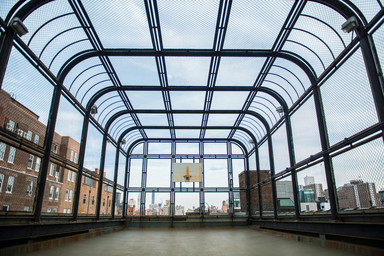 A basketball court on top of the building, from which incarcerated women could see the hustle and bustle of the city below them.