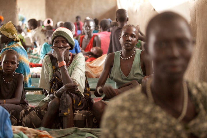 Families gather inside the therapeutic feeding center at the Doctors Without Borders Hospital in Lankien, South Sudan.