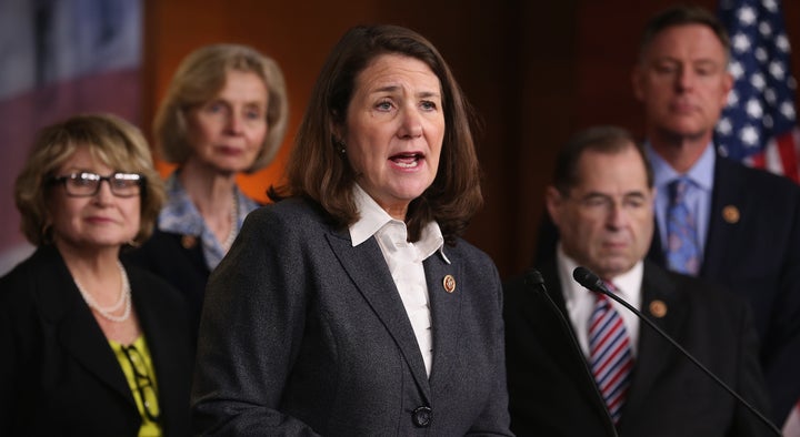 U.S. Rep. Diana DeGette (D-CO) (C) speaks while flanked by other pro-abortion rights colleagues on Capitol Hill.