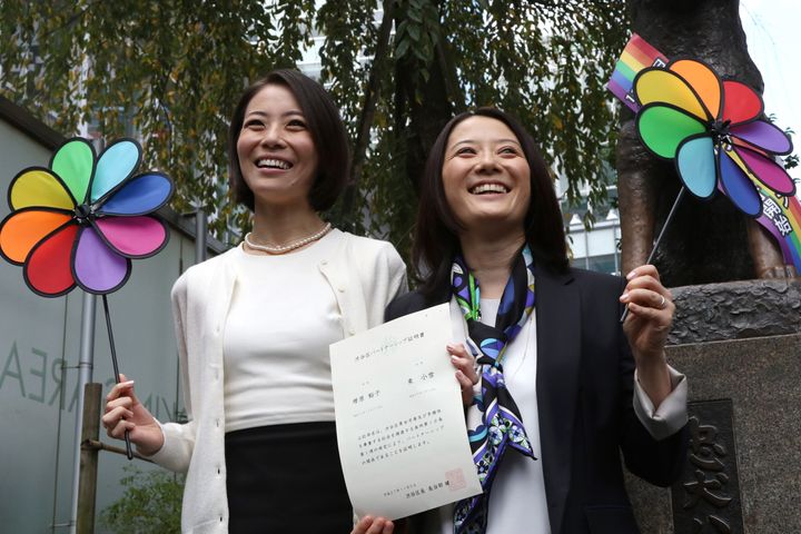 On Thursday, Koyuki Higashi (left) and Hiroku Masuhara (right) reportedly became the first same-sex couple in Japan to receive an official certificate that recognizes their union.