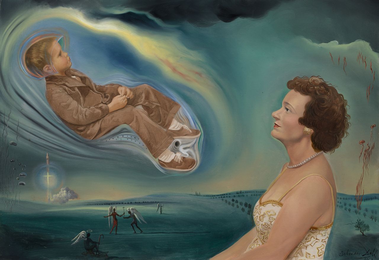 Property from the Estate of Ann W. Green, Havre de Grace, Maryland, Salvador Dalí, Portrait de Madame Ann W. Green et de son fils Jonathan, Signed Salvador Dalí and dated 1963 (lower right), Oil on canvas26 1/8 by 37 1/2 in., 66.3 by 95.4 cm, Painted in 1963.Est. $250/350,000.