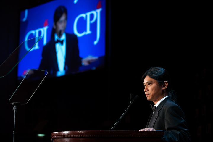 Aung Zaw addresses the Committee to Protect Journalists International Press Freedom Awards in New York in 2014.