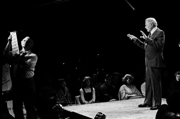 Actor-musician Desi Arnaz gives the opening monologue for "Saturday Night Live" on Feb. 21, 1976.