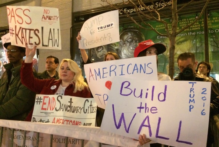 Pro-Trump counter-protesters showed up Saturday night as well. 