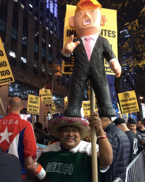 Jaime Gonzalez brought a Trump pinata to the protest.