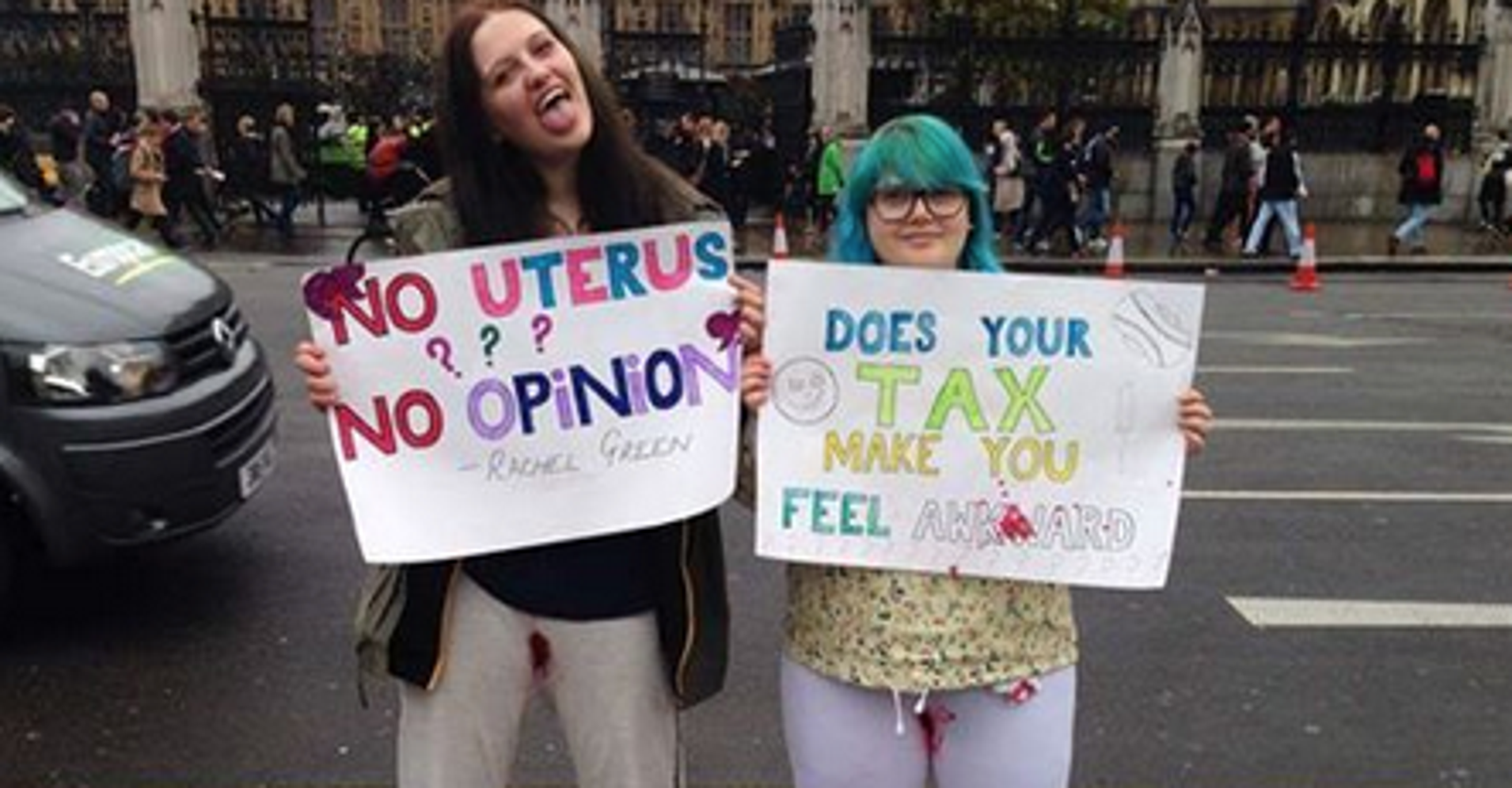 women-protested-the-uk-s-tampon-tax-by-bleeding-in-white-pants-huffpost