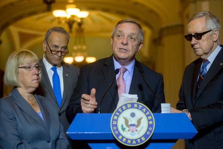 Senate Minority Whip Dick Durbin (D-Ill.), center, recalled a time when House Speaker Paul Ryan (R-Wis.) was supportive of immigration reform.