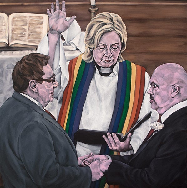 True Colors: "This was inspired by that Terry Gross interview of Hillary last spring when oodles of air time were wasted trying to get Hillary to admit that she was secretly pro gay marriage all along but didn’t come out in support of it until the public was behind it. As a homosexual I can assure you that there is no homosexual out there who has ever doubted this. Not sure why heterosexuals insist on trying to prove it! Anyway, I thought it would be wise for Hillary to officiate the next gay wedding to demonstrate just how much she loves the idea of homo-wedlock. That way we could all move on."