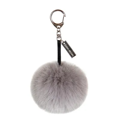 Fox and finnraccoon fur bag charm pompom black-grey color,pom pom keychain , fur ball, real fur bag accessory, Gift for women's and girls