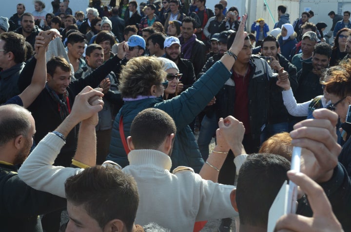 Refugees and migrants danced as musicians performed in the Idomeni camp.