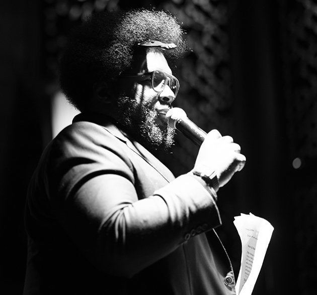 Questlove presents while reading from printed-speech.