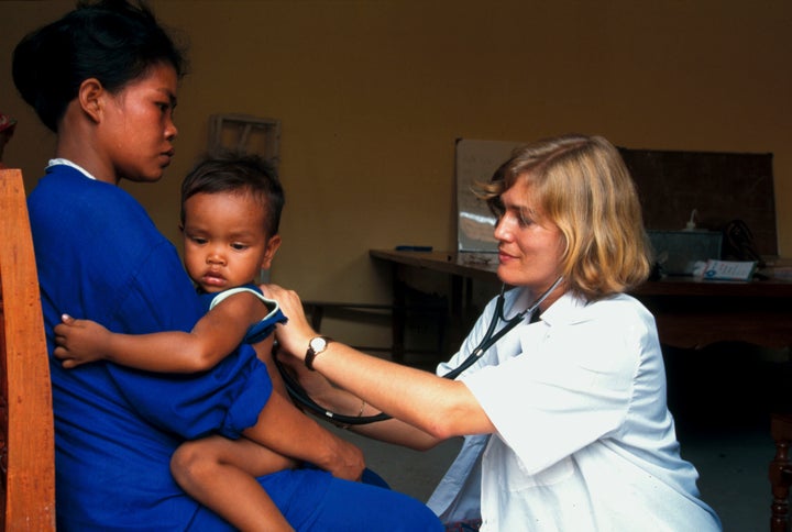 French Humanitarian Organization Medecins Du Monde Doctors Of The World In Kampuchea In Cambodia. Pediatric Exam In Prison.