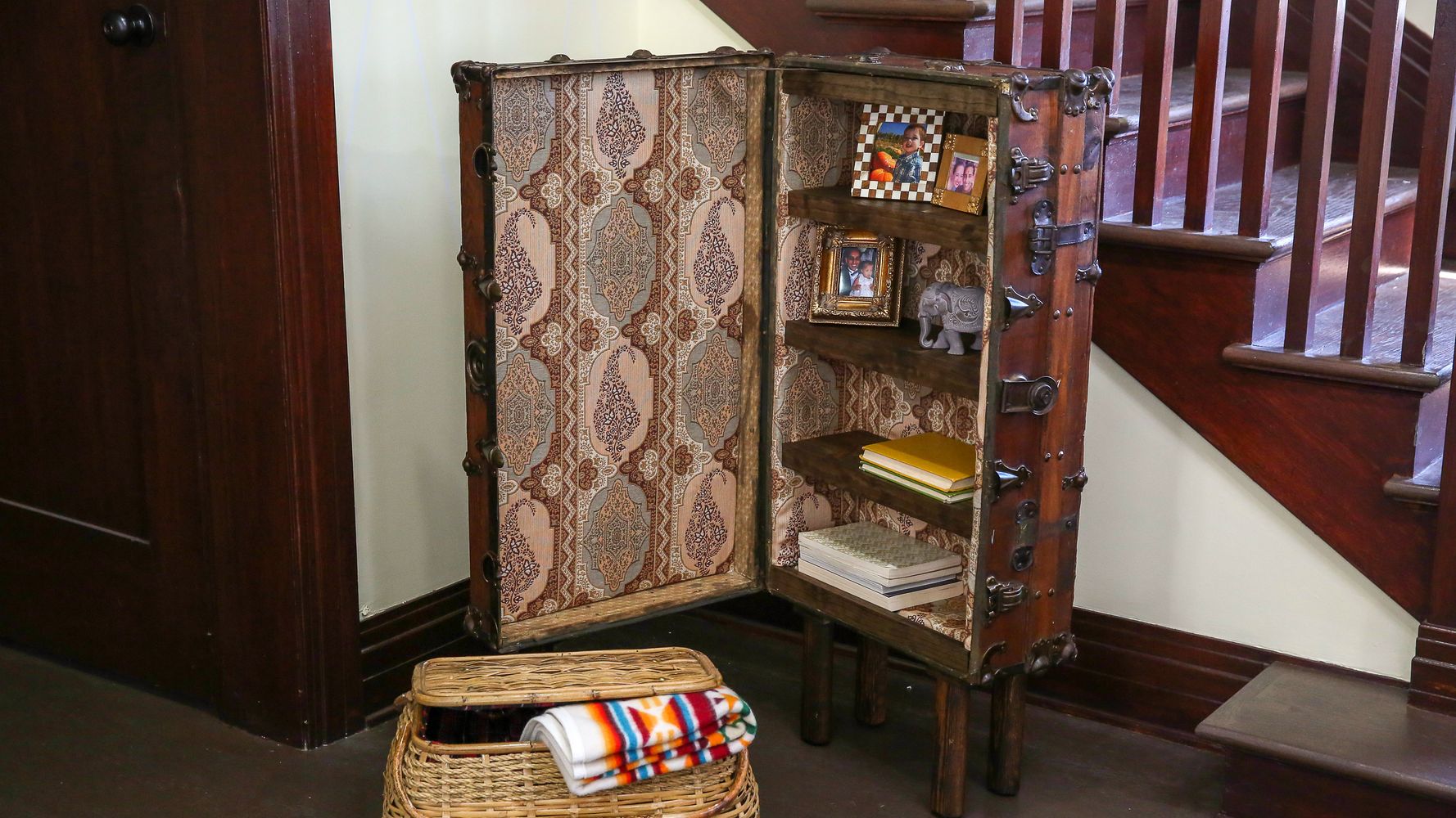 Wardrobe Trunk Upcycled Into Campaign Style Bookcase