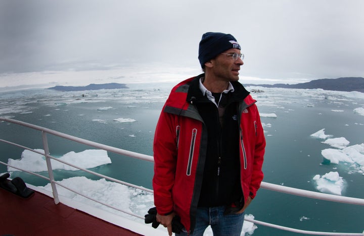 Eric Rignot, chancellor’s professor of Earth system science at the University of California, Irvine, stands aboard the 294-ton Cape Race, from which he and his team measured Greenland’s melting glaciers in the summer of 2014.