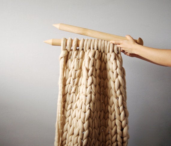 Giant knitting needles and on sale wool