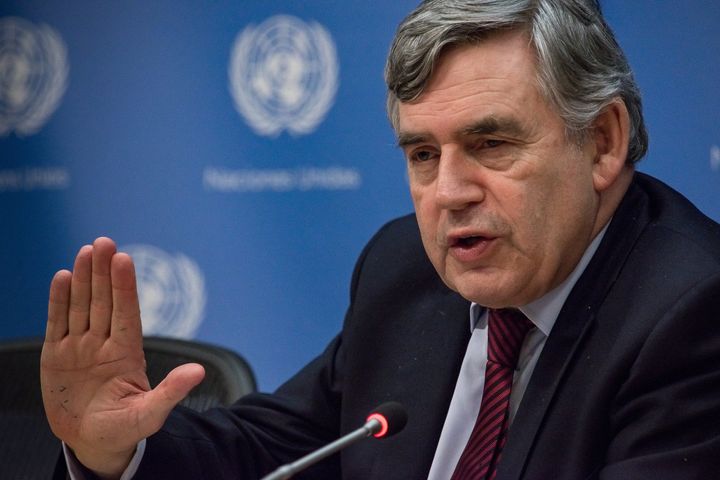 UNITED NATIONS, NEW YORK, NY, UNITED STATES - 2015/10/02: Former UK Prime Minister and Special Envoy for Global Education Gordon Brown discusses at a press conference for the education of the thousands of children displaced from Syria.