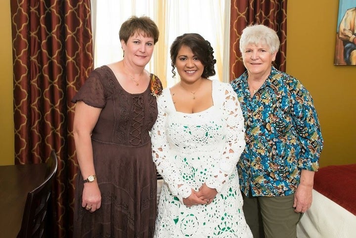 The bride with her mother (on the left) and her Aunt Jennifer (on the right). 