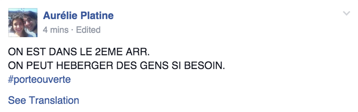 "WE ARE IN THE 2ND ARRONDISSEMENT. WE CAN HOST PEOPLE IF NEED BE. #OPENDOOR" the post reads.