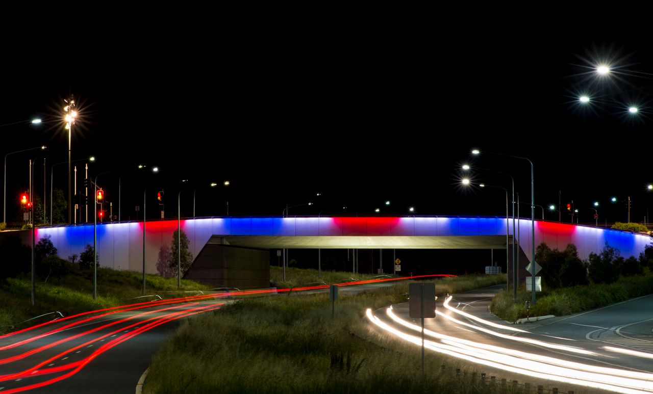 Kings Avenue Bridge, Parliamentary Triangle is illuminated with the colors of the French flag on Nov. 14, 2015, in Canberra, Australia.