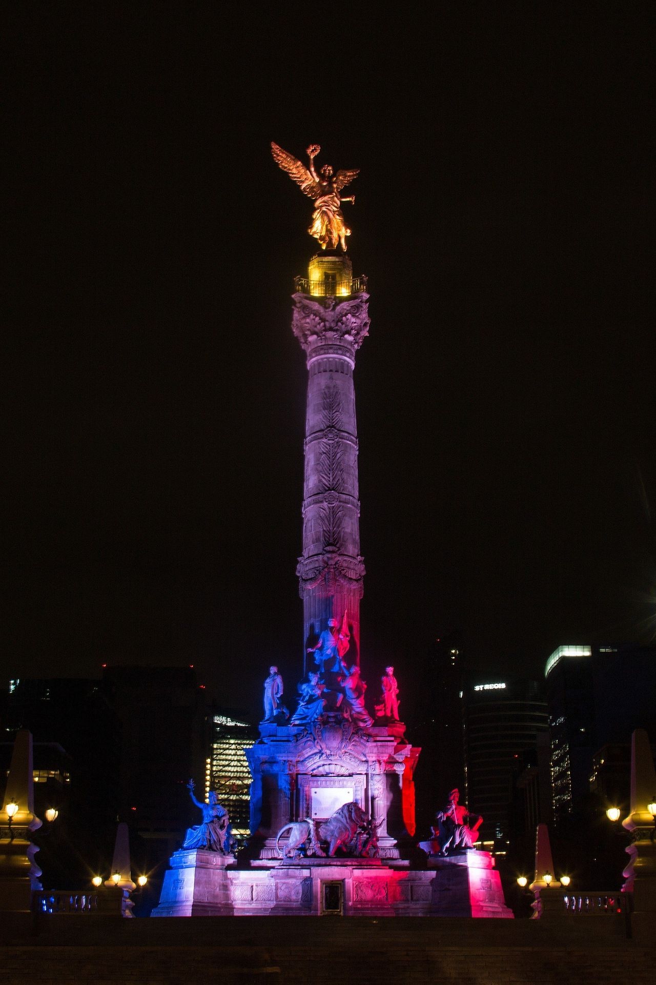 The Angel of Independence is seen with the colors of France in Mexico City, Mexico, Nov. 14, 2015.