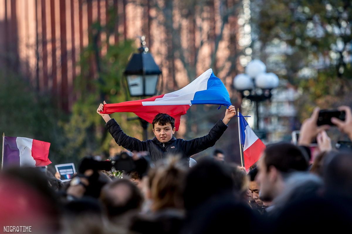 Supporters gather in Washington Square Park in New York City to show support for Paris on Saturday Nov. 14, 2015.