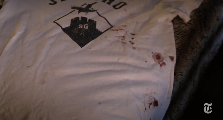 The bloody T-shirt worn by Gauthier during the attacks. 