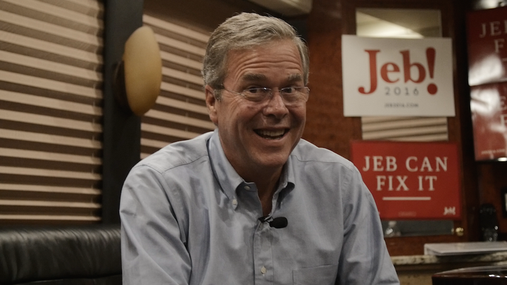 Former Florida Gov. Jeb Bush (R) speaks to The Huffington Post on his campaign bus in New Hampshire.