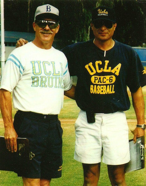 UCLA baseball coach Gary Adams and Rick Martinez (1985 or 1986)