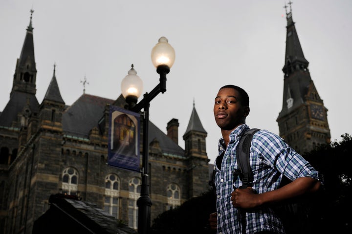 Georgetown University freshman, Darryl Robinson, 19, poses for a photograph on campus on Wednesday March 28, 2012 in Washington, DC.