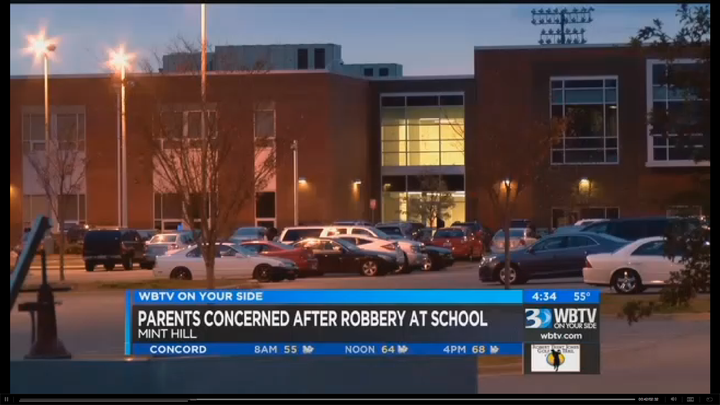 Mint Hill Police were called to Rocky River High School Monday after a teen said other students robbed him at gunpoint in the halls.