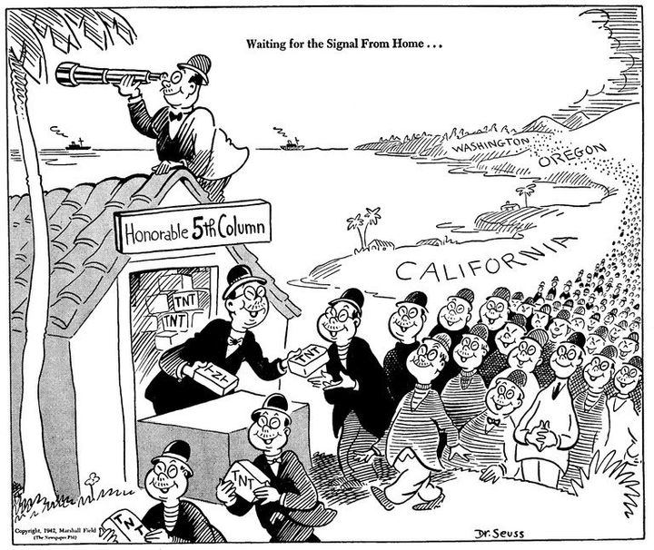 Dr. Seuss' 1942 cartoon played on fears that Japanese-Americans may be loyal to Japan and planning to destroy America.